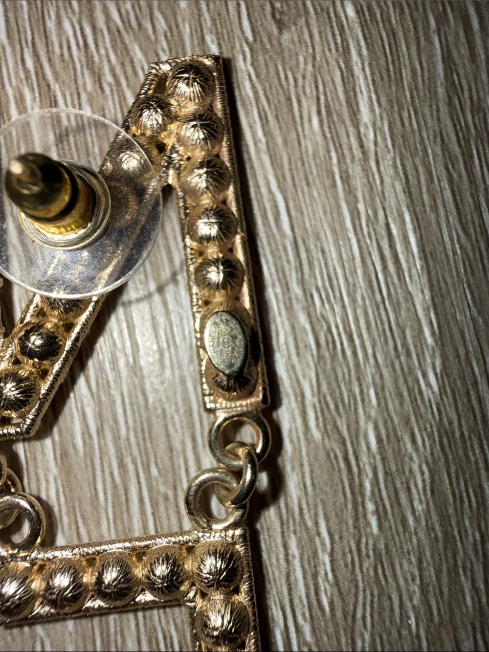 CHANEL Gold Crystal Logo Dangle Earrings